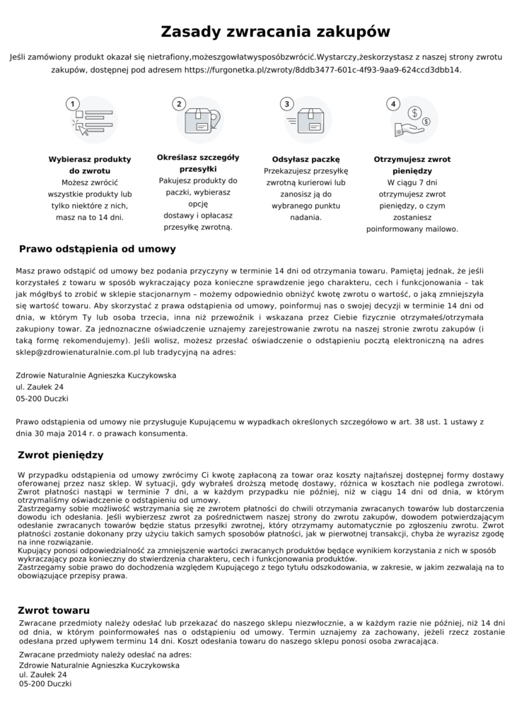 zwroty w sklepie Zdrowie Naturalnie